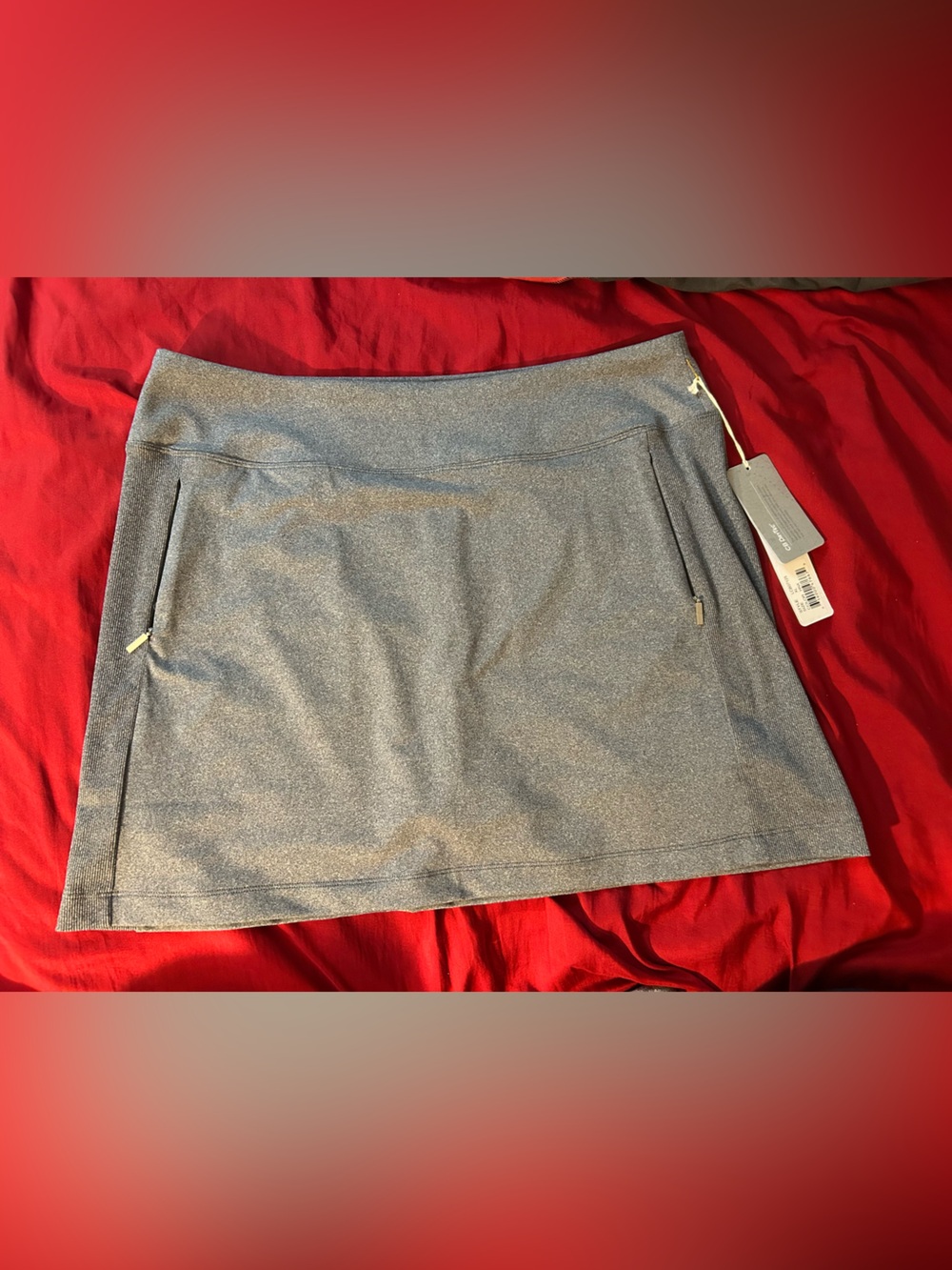 Cutter & Buck Heather Gray Athletic Mini Skort with Zip Pockets